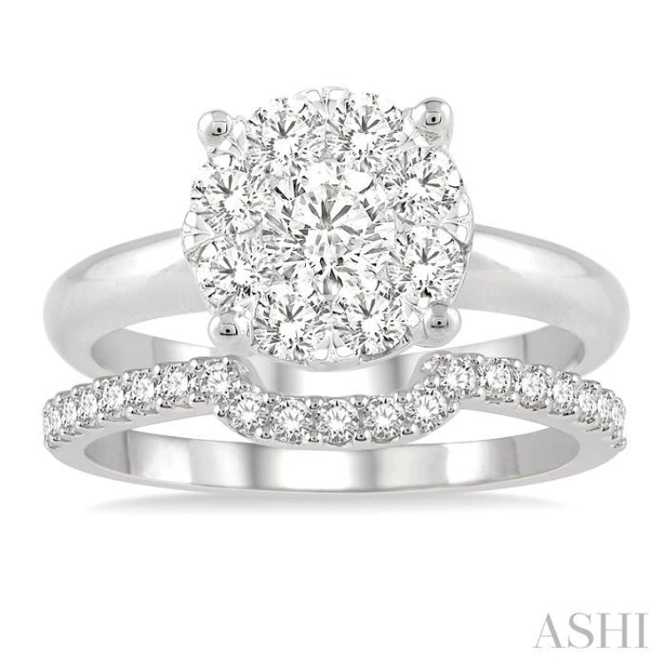 3/4 ctw Lovebright Round Cut Diamond Wedding Set With 1/2 ctw Circular Engagement Ring and 1/4 ctw U-Shape Center Wedding Band in 14K White Gold 3/4 ctw Lovebright Round Cut Diamond Wedding Set With 1/2 ctw Circular Engagement Ring and 1/4 ctw U-Shape Center Wedding Band in 14K White Gold