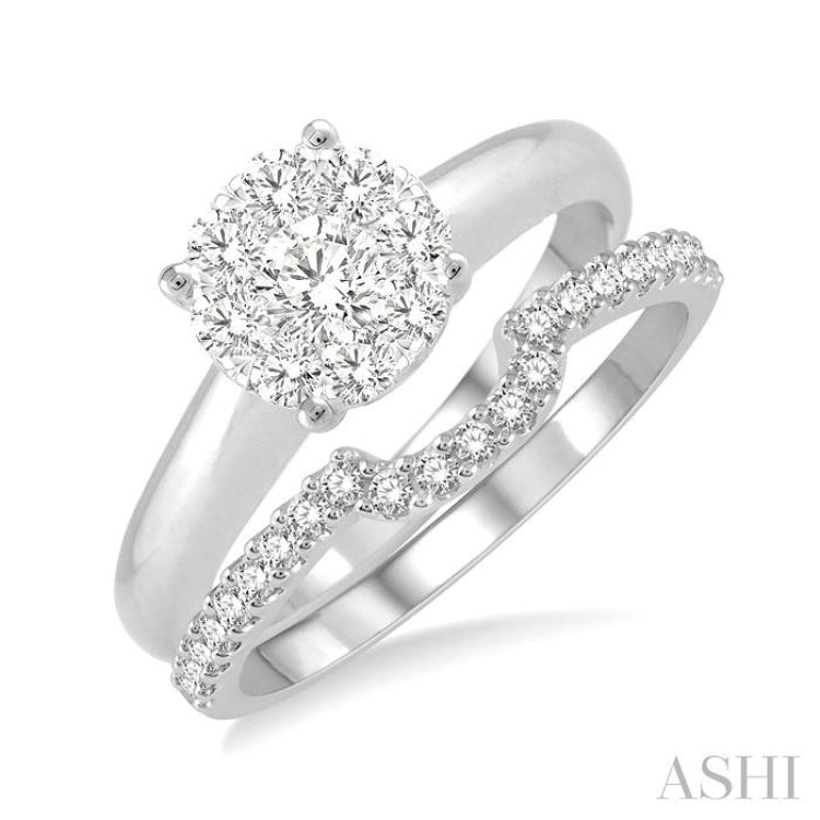 1/5 ctw Lovebright Round Cut Diamond Wedding Set With 1/8 ctw Circular Engagement Ring and 1/10 ctw U-Shape Center Wedding Band in 14K White Gold 1/5 ctw Lovebright Round Cut Diamond Wedding Set With 1/8 ctw Circular Engagement Ring and 1/10 ctw U-Shape Center Wedding Band in 14K White Gold