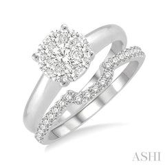 1/5 ctw Lovebright Round Cut Diamond Wedding Set With 1/8 ctw Circular Engagement Ring and 1/10 ctw U-Shape Center Wedding Band in 14K White Gold 1/5 ctw Lovebright Round Cut Diamond Wedding Set With 1/8 ctw Circular Engagement Ring and 1/10 ctw U-Shape Center Wedding Band in 14K White Gold