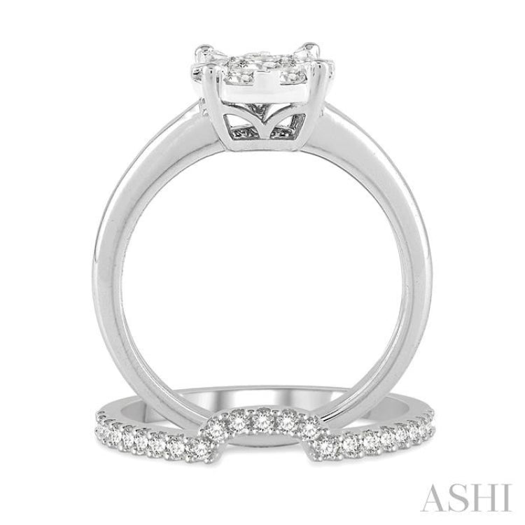 1/5 ctw Lovebright Round Cut Diamond Wedding Set With 1/8 ctw Circular Engagement Ring and 1/10 ctw U-Shape Center Wedding Band in 14K White Gold 1/5 ctw Lovebright Round Cut Diamond Wedding Set With 1/8 ctw Circular Engagement Ring and 1/10 ctw U-Shape Center Wedding Band in 14K White Gold