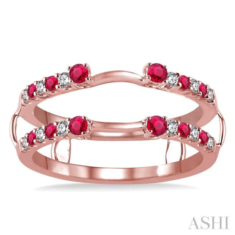 2 MM & 1.5 MM Ruby and 1/5 Ctw Round Cut Diamond Precious Insert Ring in 14K Rose Gold 2 MM & 1.5 MM Ruby and 1/5 Ctw Round Cut Diamond Precious Insert Ring in 14K Rose Gold
