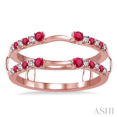 2 MM & 1.5 MM Ruby and 1/5 Ctw Round Cut Diamond Precious Insert Ring in 14K Rose Gold 2 MM & 1.5 MM Ruby and 1/5 Ctw Round Cut Diamond Precious Insert Ring in 14K Rose Gold