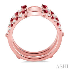 2 MM & 1.5 MM Ruby and 1/5 Ctw Round Cut Diamond Precious Insert Ring in 14K Rose Gold 2 MM & 1.5 MM Ruby and 1/5 Ctw Round Cut Diamond Precious Insert Ring in 14K Rose Gold