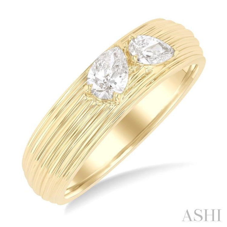 3/8 Ctw Textured Shank 2-Stone Pear Cut Diamond Fashion Band in 14K Yellow Gold 3/8 Ctw Textured Shank 2-Stone Pear Cut Diamond Fashion Band in 14K Yellow Gold