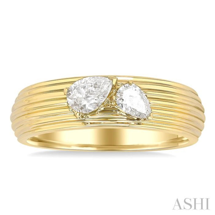3/8 Ctw Textured Shank 2-Stone Pear Cut Diamond Fashion Band in 14K Yellow Gold 3/8 Ctw Textured Shank 2-Stone Pear Cut Diamond Fashion Band in 14K Yellow Gold