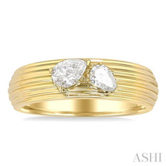 3/8 Ctw Textured Shank 2-Stone Pear Cut Diamond Fashion Band in 14K Yellow Gold 3/8 Ctw Textured Shank 2-Stone Pear Cut Diamond Fashion Band in 14K Yellow Gold