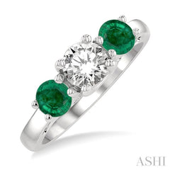4.65 MM Round Shape Emerald and 3/4 Ctw Past, Present and Future Round Cut Diamond Precious Ring in 14K White Gold 4.65 MM Round Shape Emerald and 3/4 Ctw Past, Present and Future Round Cut Diamond Precious Ring in 14K White Gold