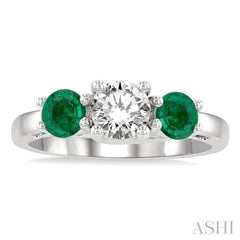 4.65 MM Round Shape Emerald and 3/4 Ctw Past, Present and Future Round Cut Diamond Precious Ring in 14K White Gold 4.65 MM Round Shape Emerald and 3/4 Ctw Past, Present and Future Round Cut Diamond Precious Ring in 14K White Gold