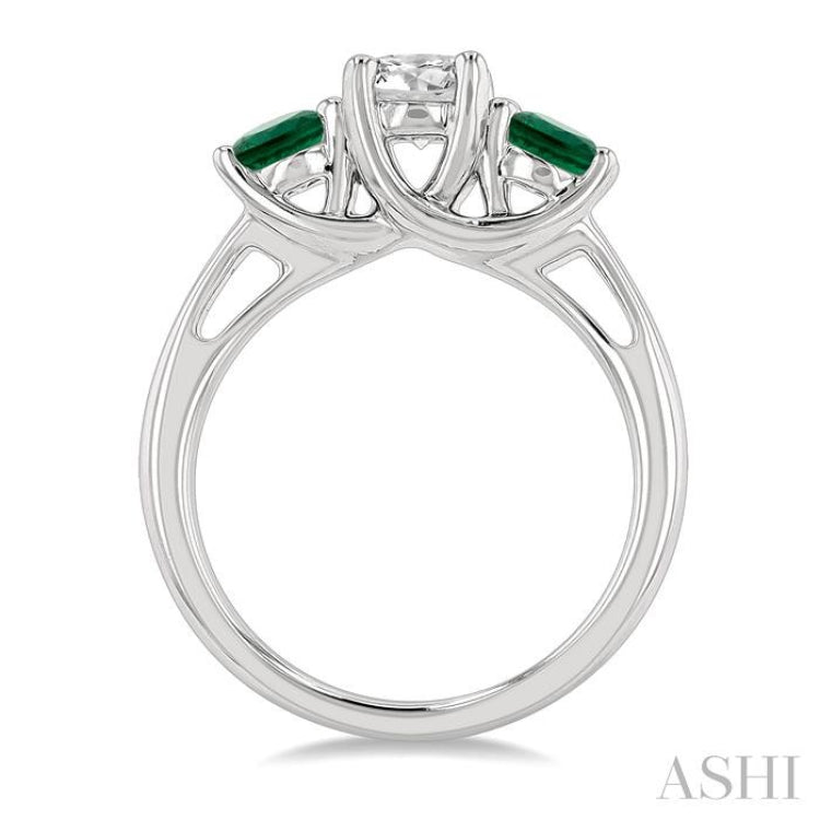 4.65 MM Round Shape Emerald and 3/4 Ctw Past, Present and Future Round Cut Diamond Precious Ring in 14K White Gold 4.65 MM Round Shape Emerald and 3/4 Ctw Past, Present and Future Round Cut Diamond Precious Ring in 14K White Gold