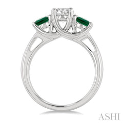 4.65 MM Round Shape Emerald and 3/4 Ctw Past, Present and Future Round Cut Diamond Precious Ring in 14K White Gold 4.65 MM Round Shape Emerald and 3/4 Ctw Past, Present and Future Round Cut Diamond Precious Ring in 14K White Gold