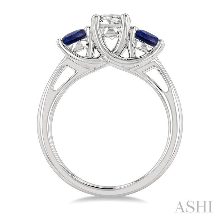 4.65 MM Round Shape Sapphire and 3/4 Ctw Past, Present and Future Round Cut Diamond Precious Ring in 14K White Gold 4.65 MM Round Shape Sapphire and 3/4 Ctw Past, Present and Future Round Cut Diamond Precious Ring in 14K White Gold