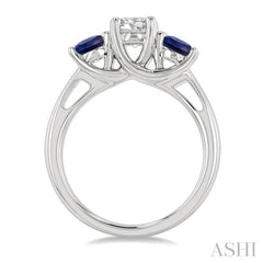 4.65 MM Round Shape Sapphire and 3/4 Ctw Past, Present and Future Round Cut Diamond Precious Ring in 14K White Gold 4.65 MM Round Shape Sapphire and 3/4 Ctw Past, Present and Future Round Cut Diamond Precious Ring in 14K White Gold