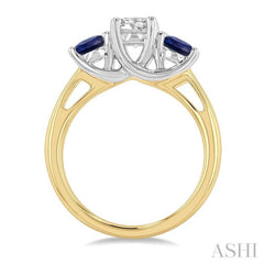 4.65 MM Round Shape Sapphire and 3/4 Ctw Past, Present and Future Round Cut Diamond Precious Ring in 14K Yellow and White Gold 4.65 MM Round Shape Sapphire and 3/4 Ctw Past, Present and Future Round Cut Diamond Precious Ring in 14K Yellow and White Gold