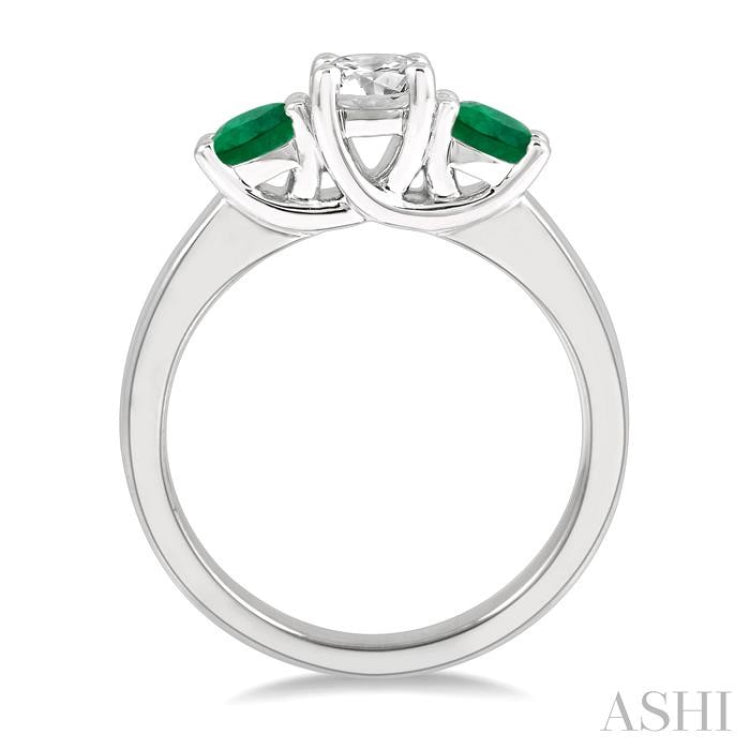 3.90 MM Round Shape Emerald and 1/2 Ctw Past, Present and Future Round Cut Diamond Precious Ring in 14K White Gold 3.90 MM Round Shape Emerald and 1/2 Ctw Past, Present and Future Round Cut Diamond Precious Ring in 14K White Gold