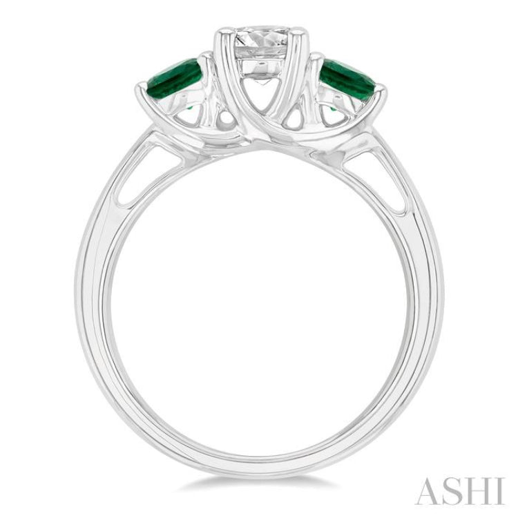4.30 MM Round Shape Emerald and 5/8 Ctw Past, Present and Future Round Cut Diamond Precious Ring in 14K White Gold 4.30 MM Round Shape Emerald and 5/8 Ctw Past, Present and Future Round Cut Diamond Precious Ring in 14K White Gold