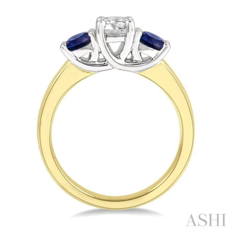 3.90 MM Round Shape Sapphire and 1/2 Ctw Past, Present and Future Round Cut Diamond Precious Ring in 14K Yellow and White Gold 3.90 MM Round Shape Sapphire and 1/2 Ctw Past, Present and Future Round Cut Diamond Precious Ring in 14K Yellow and White Gold