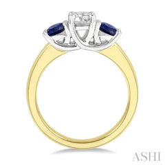 3.90 MM Round Shape Sapphire and 1/2 Ctw Past, Present and Future Round Cut Diamond Precious Ring in 14K Yellow and White Gold 3.90 MM Round Shape Sapphire and 1/2 Ctw Past, Present and Future Round Cut Diamond Precious Ring in 14K Yellow and White Gold