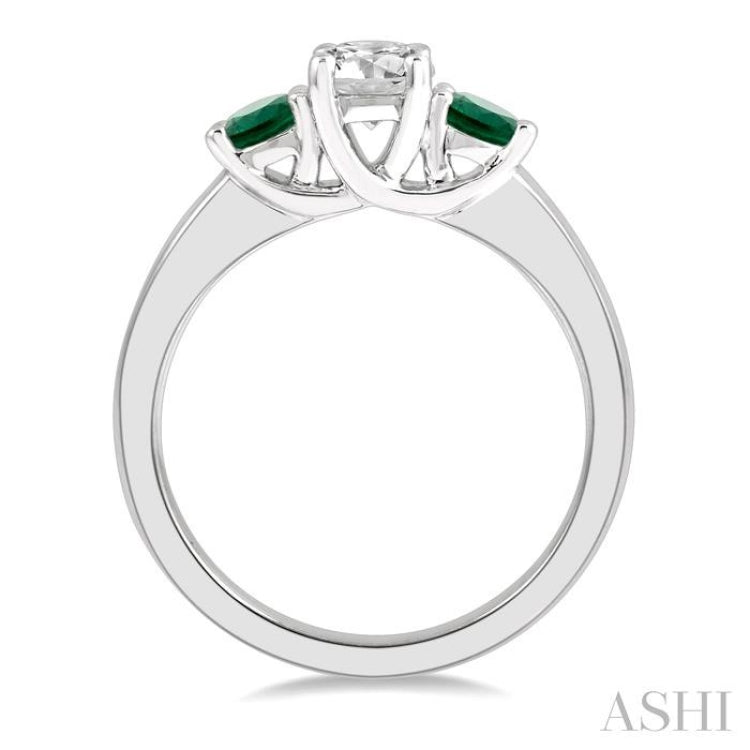 3.50 MM Round Shape Emerald and 3/8 Ctw Past, Present and Future Round Cut Diamond Precious Ring in 14K White Gold 3.50 MM Round Shape Emerald and 3/8 Ctw Past, Present and Future Round Cut Diamond Precious Ring in 14K White Gold