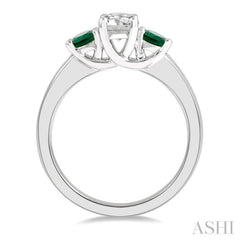 3.50 MM Round Shape Emerald and 3/8 Ctw Past, Present and Future Round Cut Diamond Precious Ring in 14K White Gold 3.50 MM Round Shape Emerald and 3/8 Ctw Past, Present and Future Round Cut Diamond Precious Ring in 14K White Gold