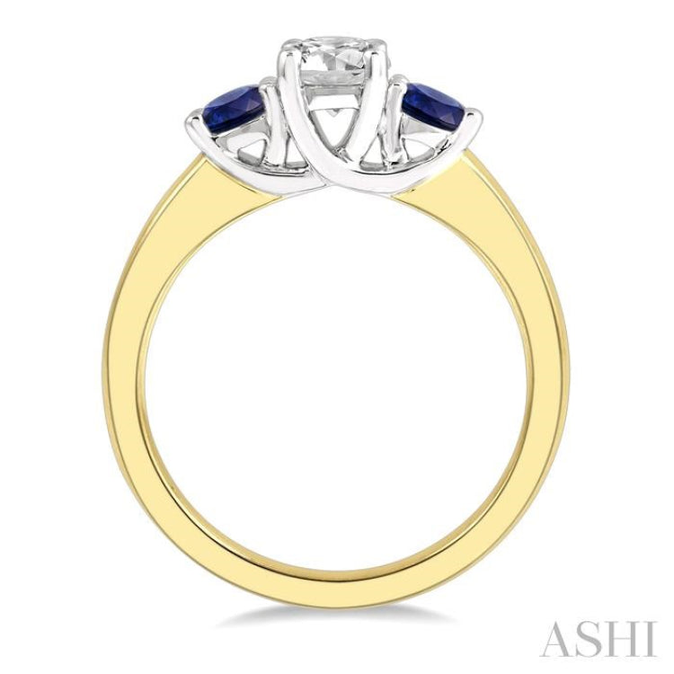 3.50 MM Round Shape Sapphire and 3/8 Ctw Past, Present and Future Round Cut Diamond Precious Ring in 14K Yellow and White Gold 3.50 MM Round Shape Sapphire and 3/8 Ctw Past, Present and Future Round Cut Diamond Precious Ring in 14K Yellow and White Gold