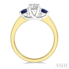 3.50 MM Round Shape Sapphire and 3/8 Ctw Past, Present and Future Round Cut Diamond Precious Ring in 14K Yellow and White Gold 3.50 MM Round Shape Sapphire and 3/8 Ctw Past, Present and Future Round Cut Diamond Precious Ring in 14K Yellow and White Gold
