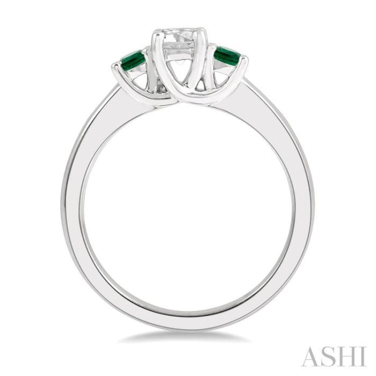 2.70 MM Round Shape Emerald and 1/3 Ctw Past, Present and Future Round Cut Diamond Precious Ring in 14K White Gold 2.70 MM Round Shape Emerald and 1/3 Ctw Past, Present and Future Round Cut Diamond Precious Ring in 14K White Gold
