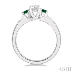 2.70 MM Round Shape Emerald and 1/3 Ctw Past, Present and Future Round Cut Diamond Precious Ring in 14K White Gold 2.70 MM Round Shape Emerald and 1/3 Ctw Past, Present and Future Round Cut Diamond Precious Ring in 14K White Gold