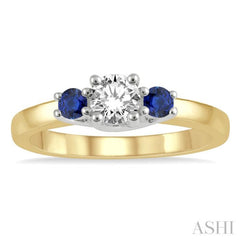 2.70 MM Round Shape Sapphire and 1/3 Ctw Past, Present and Future Round Cut Diamond Precious Ring in 14K Yellow and White Gold 2.70 MM Round Shape Sapphire and 1/3 Ctw Past, Present and Future Round Cut Diamond Precious Ring in 14K Yellow and White Gold