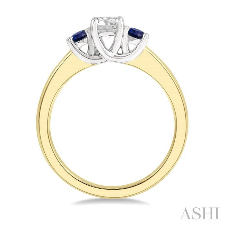 2.70 MM Round Shape Sapphire and 1/3 Ctw Past, Present and Future Round Cut Diamond Precious Ring in 14K Yellow and White Gold 2.70 MM Round Shape Sapphire and 1/3 Ctw Past, Present and Future Round Cut Diamond Precious Ring in 14K Yellow and White Gold