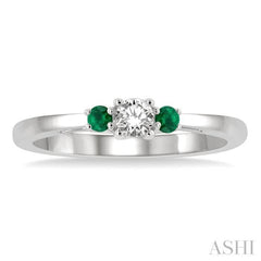 2.15 MM Round Shape Emerald and 1/6 Ctw Past, Present and Future Round Cut Diamond Precious Ring in 14K White Gold 2.15 MM Round Shape Emerald and 1/6 Ctw Past, Present and Future Round Cut Diamond Precious Ring in 14K White Gold