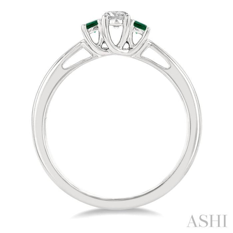 2.15 MM Round Shape Emerald and 1/6 Ctw Past, Present and Future Round Cut Diamond Precious Ring in 14K White Gold 2.15 MM Round Shape Emerald and 1/6 Ctw Past, Present and Future Round Cut Diamond Precious Ring in 14K White Gold