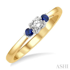 2.15 MM Round Shape Sapphire and 1/6 Ctw Past, Present and Future Round Cut Diamond Precious Ring in 14K Yellow and White Gold 2.15 MM Round Shape Sapphire and 1/6 Ctw Past, Present and Future Round Cut Diamond Precious Ring in 14K Yellow and White Gold