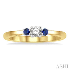 2.15 MM Round Shape Sapphire and 1/6 Ctw Past, Present and Future Round Cut Diamond Precious Ring in 14K Yellow and White Gold 2.15 MM Round Shape Sapphire and 1/6 Ctw Past, Present and Future Round Cut Diamond Precious Ring in 14K Yellow and White Gold