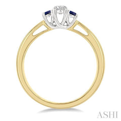 2.15 MM Round Shape Sapphire and 1/6 Ctw Past, Present and Future Round Cut Diamond Precious Ring in 14K Yellow and White Gold 2.15 MM Round Shape Sapphire and 1/6 Ctw Past, Present and Future Round Cut Diamond Precious Ring in 14K Yellow and White Gold