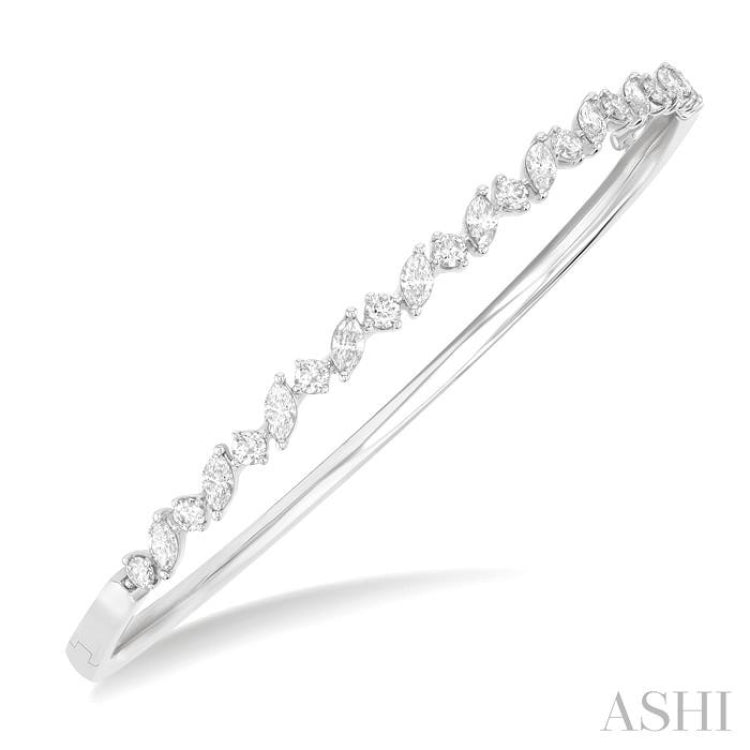 1 1/3 Ctw Marquise and Round Cut Diamond Stackable Bangle in 14K White Gold 1 1/3 Ctw Marquise and Round Cut Diamond Stackable Bangle in 14K White Gold