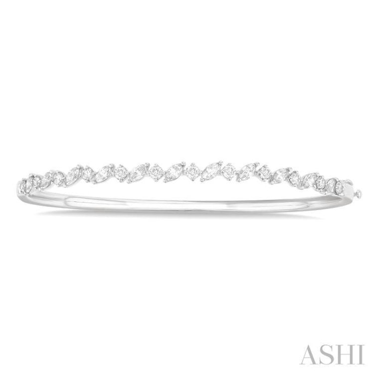 1 1/3 Ctw Marquise and Round Cut Diamond Stackable Bangle in 14K White Gold 1 1/3 Ctw Marquise and Round Cut Diamond Stackable Bangle in 14K White Gold