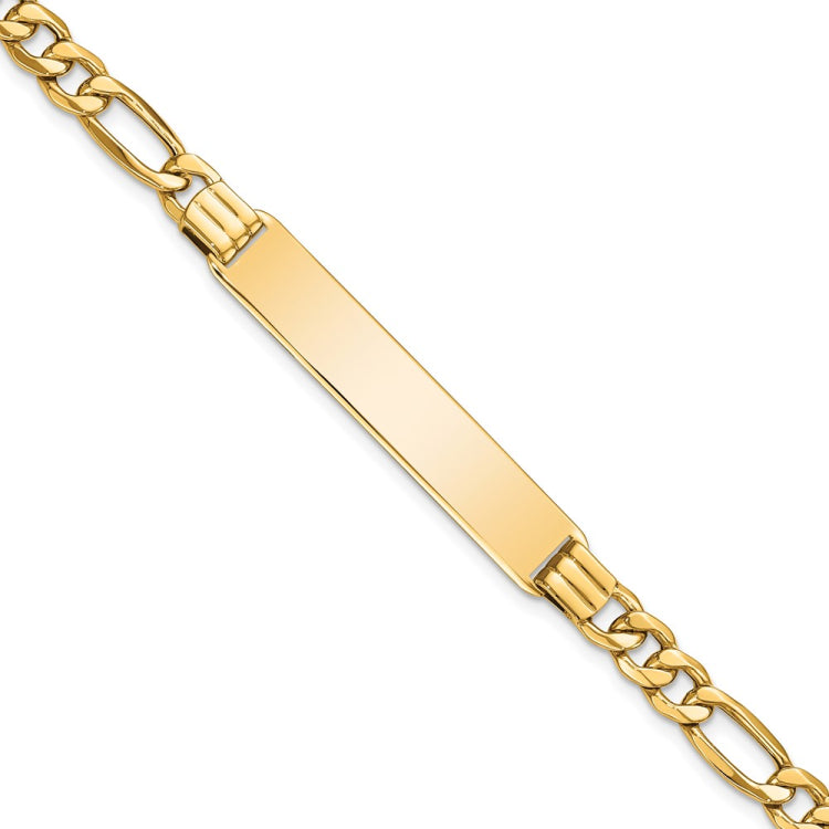 14k Polished Semi-Solid Chain/Solid Plate Figaro Link 39x8mm Plate 8 inch ID Bracelet 14k Polished Semi-Solid Chain/Solid Plate Figaro Link 39x8mm Plate 8 inch ID Bracelet