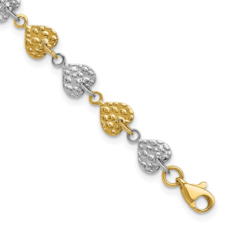 14K Two-tone Hammered Hearts 7 inch Bracelet 14K Two-tone Hammered Hearts 7 inch Bracelet