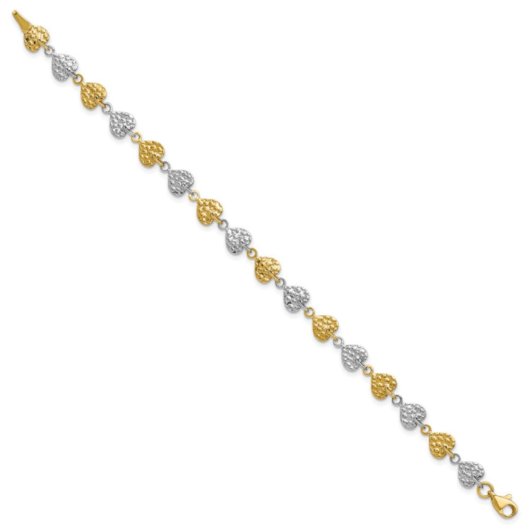 14K Two-tone Hammered Hearts 7 inch Bracelet 14K Two-tone Hammered Hearts 7 inch Bracelet