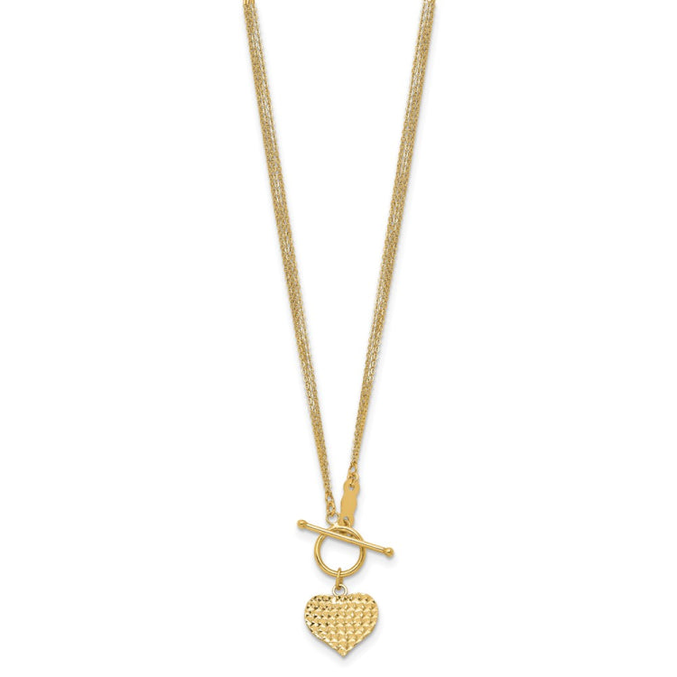 14k Polished Diamond-cut Heart with 3-Strand Chain 18 inch Toggle Necklace 14k Polished Diamond-cut Heart with 3-Strand Chain 18 inch Toggle Necklace