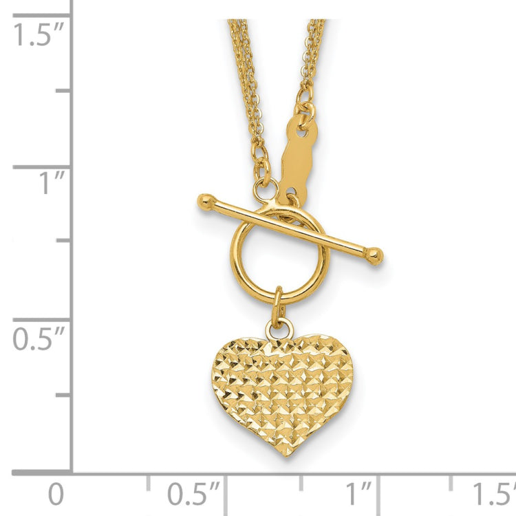 14k Polished Diamond-cut Heart with 3-Strand Chain 18 inch Toggle Necklace 14k Polished Diamond-cut Heart with 3-Strand Chain 18 inch Toggle Necklace