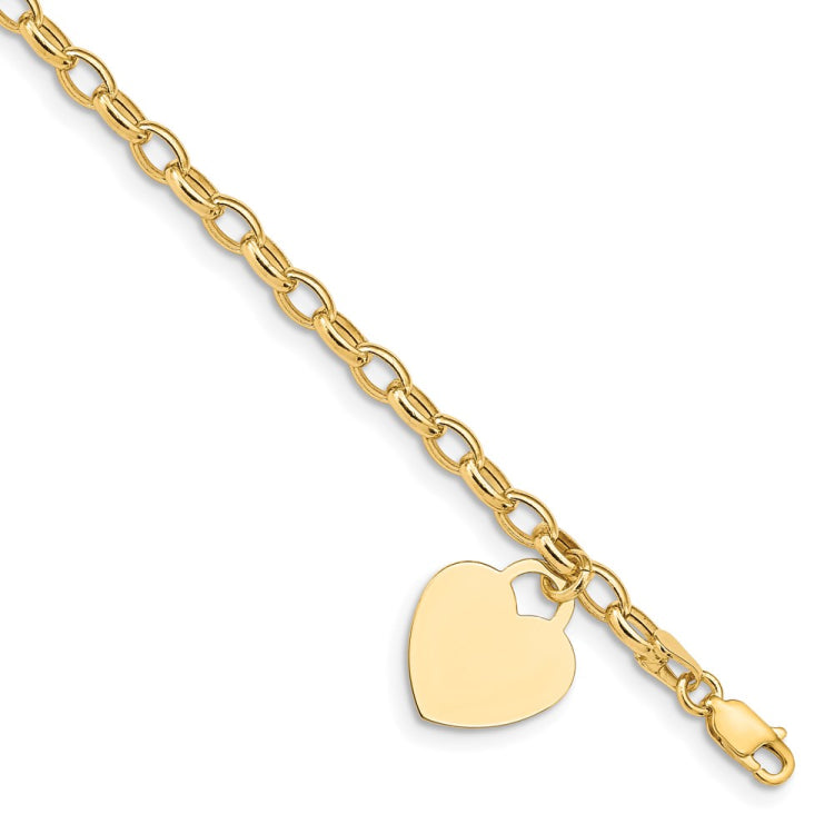 14k Engravable 19x15mm Solid Dangle Heart Charm and Hollow Chain 7.5 inch Bracelet 14k Engravable 19x15mm Solid Dangle Heart Charm and Hollow Chain 7.5 inch Bracelet