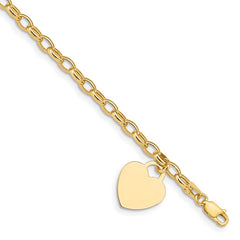 14k Engravable 19x15mm Solid Dangle Heart Charm and Hollow Chain 7.5 inch Bracelet 14k Engravable 19x15mm Solid Dangle Heart Charm and Hollow Chain 7.5 inch Bracelet