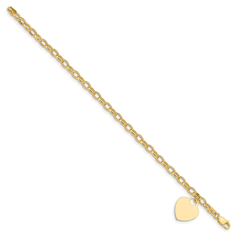 14k Engravable 19x15mm Solid Dangle Heart Charm and Hollow Chain 7.5 inch Bracelet 14k Engravable 19x15mm Solid Dangle Heart Charm and Hollow Chain 7.5 inch Bracelet