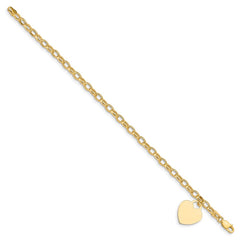 14k Engravable 19x15mm Solid Dangle Heart Charm and Hollow Chain 7.5 inch Bracelet 14k Engravable 19x15mm Solid Dangle Heart Charm and Hollow Chain 7.5 inch Bracelet