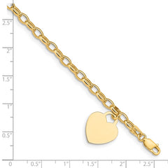14k Engravable 19x15mm Solid Dangle Heart Charm and Hollow Chain 7.5 inch Bracelet 14k Engravable 19x15mm Solid Dangle Heart Charm and Hollow Chain 7.5 inch Bracelet