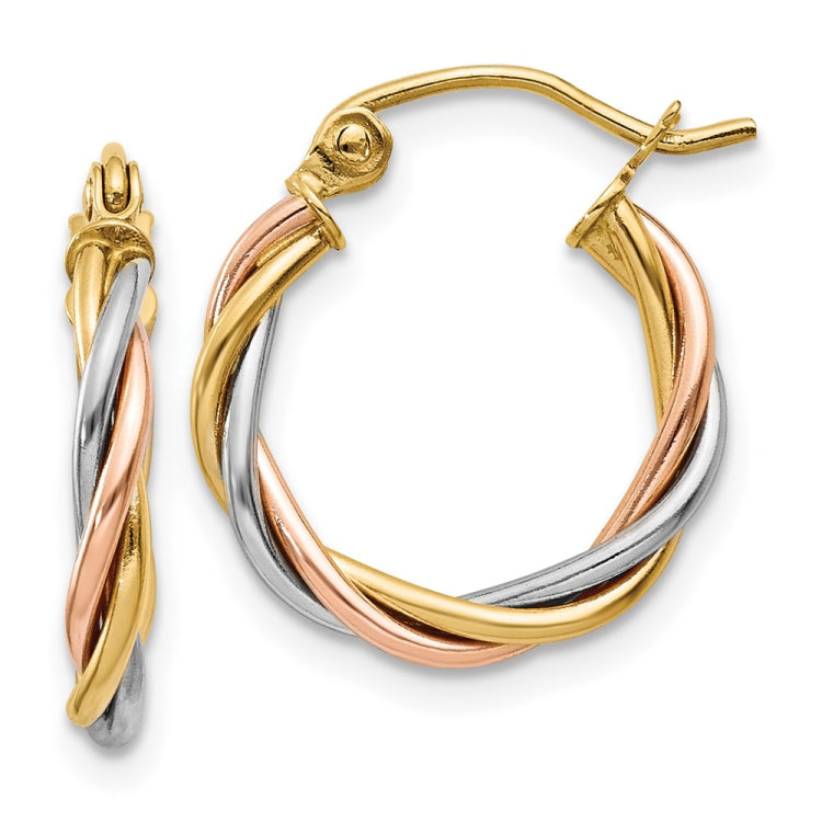 14k Tri-color Polished 2.5mm Twisted Hoop Earrings 14k Tri-color Polished 2.5mm Twisted Hoop Earrings