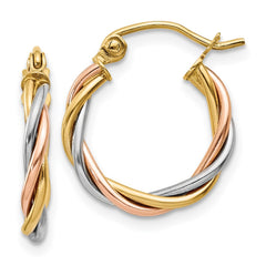 14k Tri-color Polished 2.5mm Twisted Hoop Earrings 14k Tri-color Polished 2.5mm Twisted Hoop Earrings