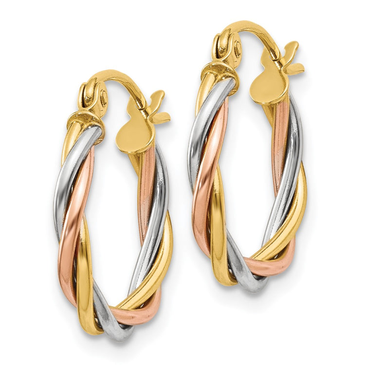 14k Tri-color Polished 2.5mm Twisted Hoop Earrings 14k Tri-color Polished 2.5mm Twisted Hoop Earrings