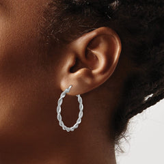 14k White Gold Large 3mm Polished & Diamond-cut Twisted Hoops 14k White Gold Large 3mm Polished & Diamond-cut Twisted Hoops